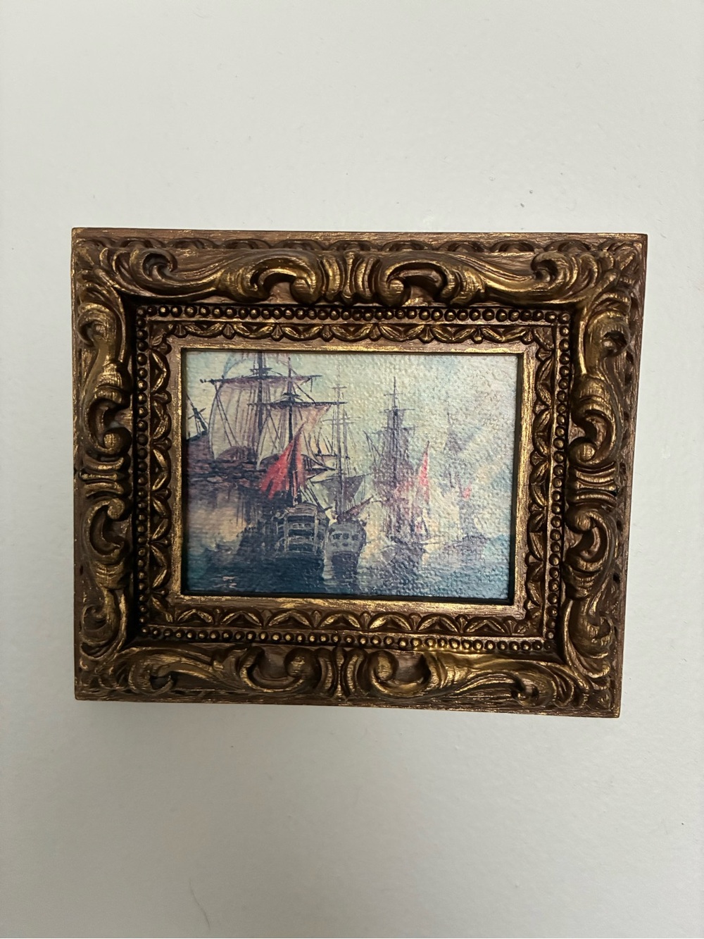 Vintage Mini Gold Framed Nautical Ship Art Print - Classic Home Accent